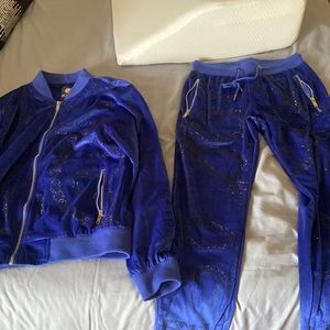 Suede bedazzled Royal blue sweat suit